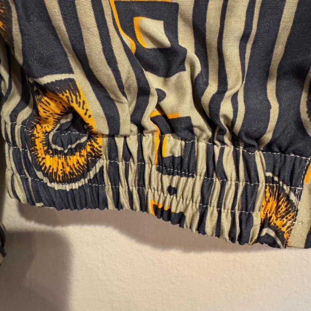 Vintage Tribal Geometric Bomber Jacket with Button Details, Partial Elastic Band - Picture 5 of 7